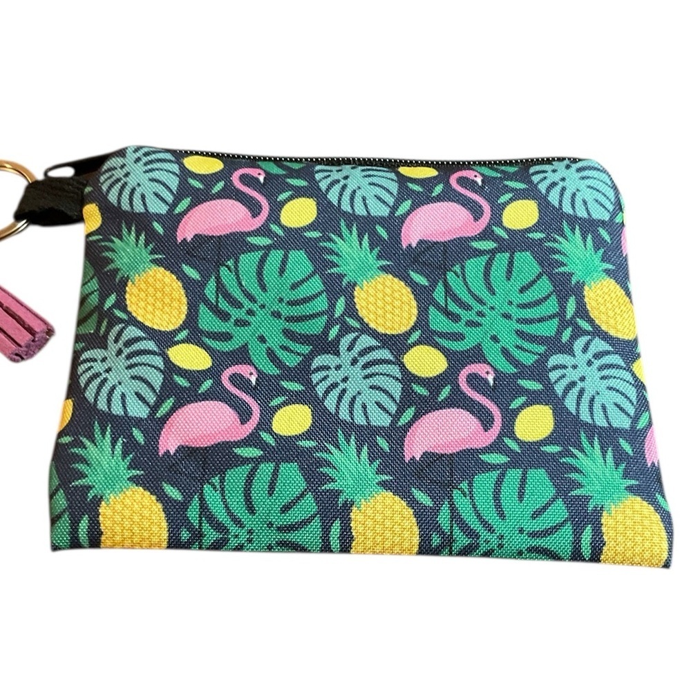 Tropical Flamingo Print Coin Purse & Detachable Keychain - Picture 2 of 3